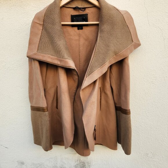 Mackage Camel Brown Tessa Wool Coat Leather Trim - Picture 5 of 11
